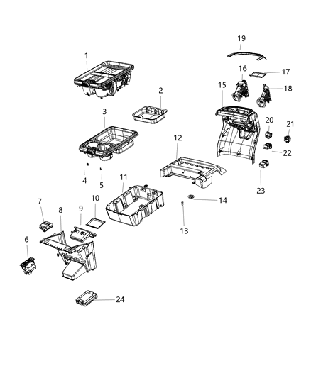 2020 Ram 1500 New Style Floor Console, Front Diagram 2 - Thumbnail