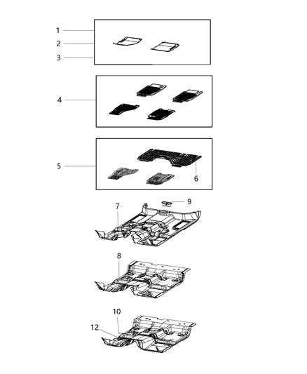 2020 Ram 1500 Mat Kit Floor Front And Rear Diagram for 1TP72LU7AB