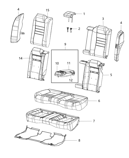 2019 Chrysler 300 Bolster, Black/White, Rear Passenger Side Diagram for 6RM741L2AA