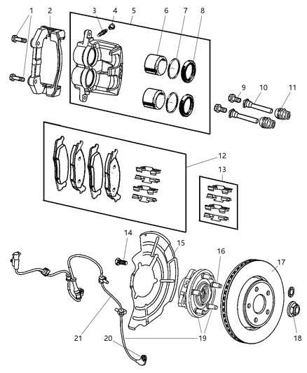 2007 Jeep Grand Cherokee Front Disc Brake Caliper Diagram 1 - Thumbnail