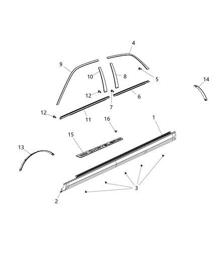 2020 Chrysler 300 Applique, Rear Driver Side Diagram for 57010389AE