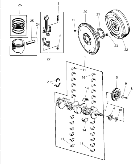 2004 Jeep Grand Cherokee Crankshaft , Piston & Torque Converter Diagram 1 - Thumbnail