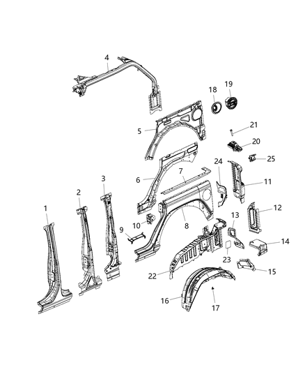 2020 Jeep Wrangler Center Pillar, Outer Passenger Side Diagram for 68302718AC