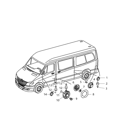 2007 Dodge Sprinter 2500 Quarter Panel Speaker, Rear Diagram for 68013427AA