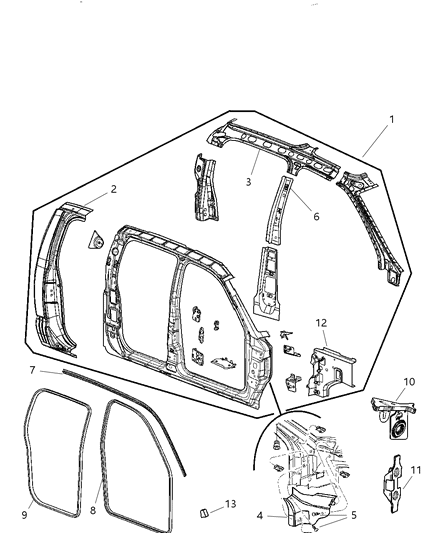 2008 Dodge Dakota Seal Front Door Diagram for 55359711AG