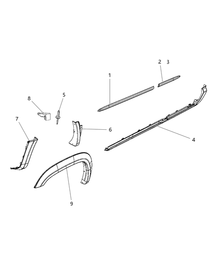 2008 Dodge Dakota Body Side Molding, Black, Front Diagram for 55077174AD