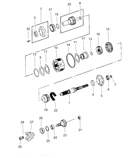 2002 Jeep Wrangler Gear Train of Transfer Case Model Diagram