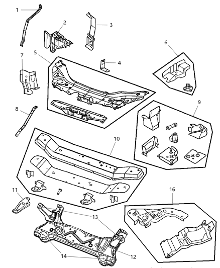 2002 Chrysler Sebring Center Brace, Driver Side Diagram for 4814717AA