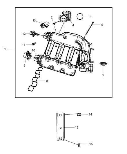 2007 Dodge Avenger Plenum Intake Manifold Includes Items 2-12 Diagram for 4593649AB