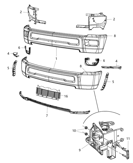 2016 Ram 3500 Pickup Bumper, Front Diagram