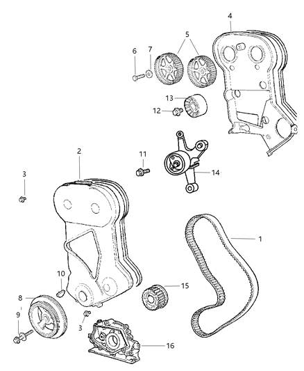 2004 Chrysler PT Cruiser Timing Belt & Cover Diagram 1 - Thumbnail