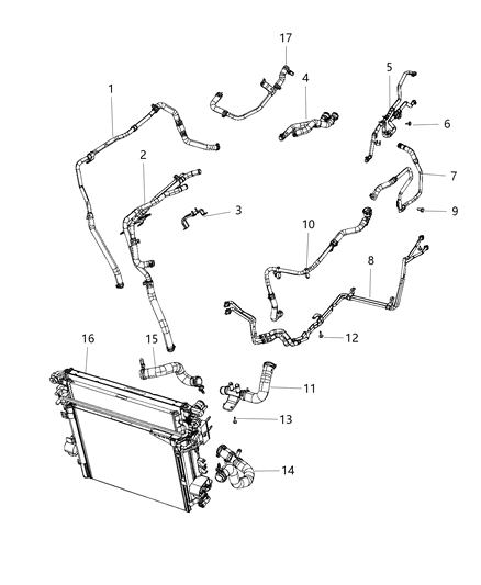 2019 Jeep Wrangler Radiator Hoses And Related Parts Diagram 3 - Thumbnail