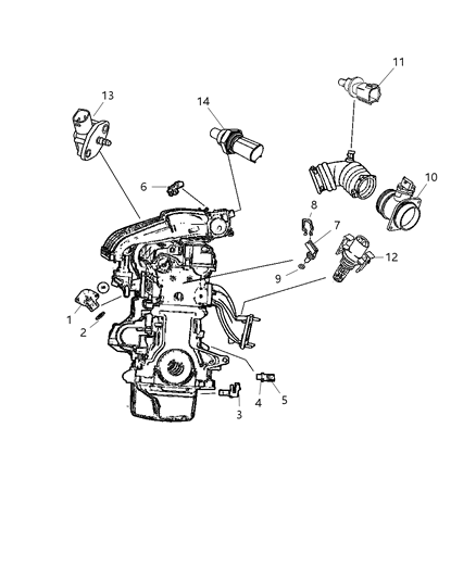 2009 Chrysler PT Cruiser Sensors - Engine Diagram 1 - Thumbnail