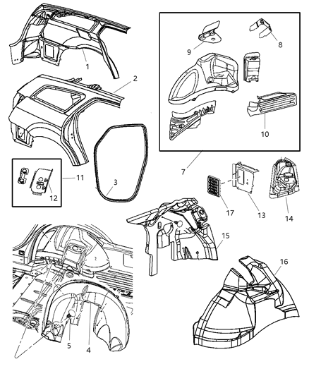 2005 Dodge Magnum Shield Wheelhouse Diagram for 5065221AB