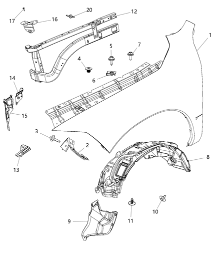 2015 Ram 1500 Bracket Fender Front Carrier Mounting Diagram for 55372772AA