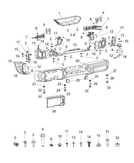2018 Jeep Wrangler All-new Model Rear Bumper Diagram 4 - Thumbnail