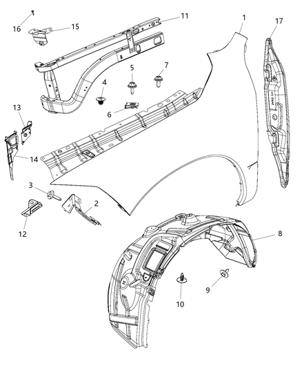 2018 Ram 3500 Cab Chassis(<10K lb.) Front Fender Diagram