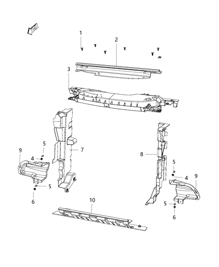 2019 Jeep Cherokee Radiator Seal, Shields, Shrouds, And Baffles Diagram 1 - Thumbnail