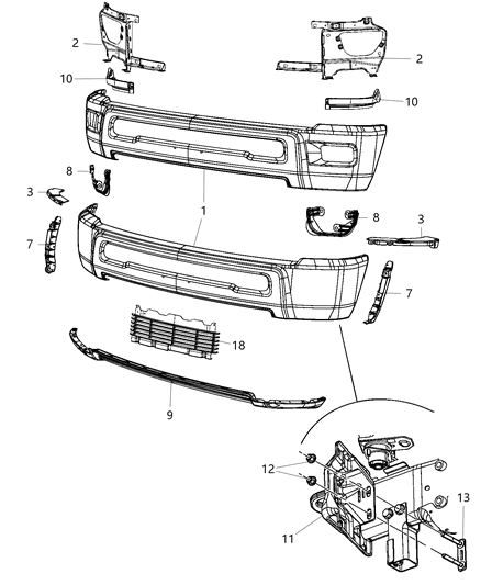 2017 Ram 3500 Pickup Bumper, Front Diagram