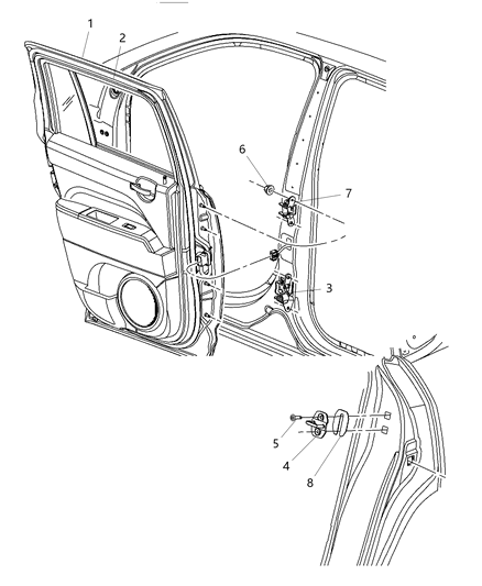 2013 Jeep Patriot Rear Door - Shell & Hinges Diagram