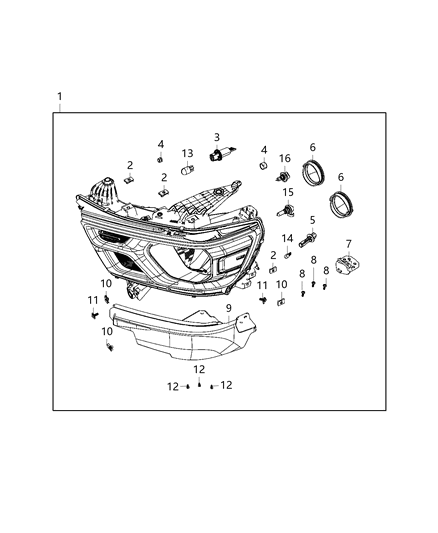2021 Ram 1500 Headlamp Bulb, Black, Front Diagram for L09005LL