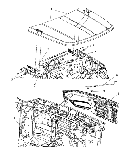 2008 Dodge Nitro Hinge Hood Diagram for 55360897AB