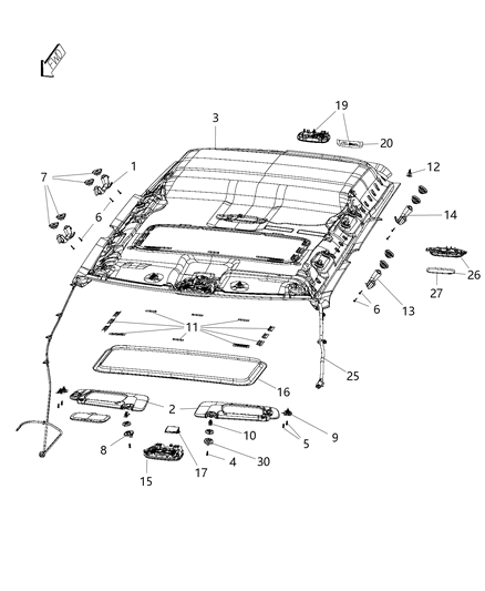 2014 Jeep Patriot Reading Lamp Assy, Center Diagram for 1AN73HDAAB