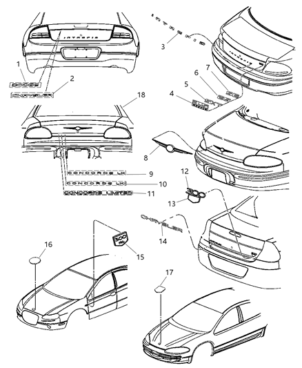 2003 Chrysler Concorde Emblem, Rear Diagram for 4805065AB