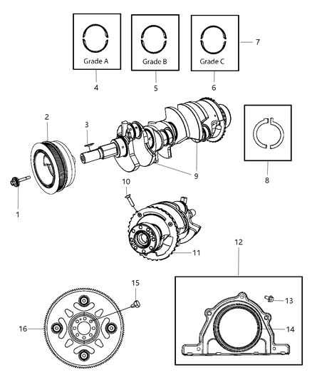 2010 Jeep Commander Crankshaft , Crankshaft Bearings , Damper And Flywheel Diagram 2 - Thumbnail