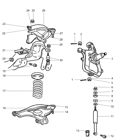 2000 Dodge Ram 2500 Regular Cab Upper And Lower Control Arms, Springs And Shocks - Front Diagram 1 - Thumbnail