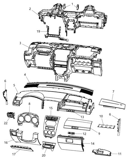 2010 Dodge Caliber Instrument Panel of Interior Trim Diagram