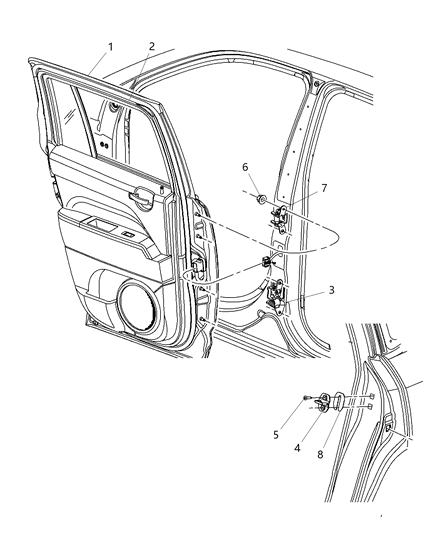 2017 Jeep Compass Rear Door - Shell & Hinges Diagram