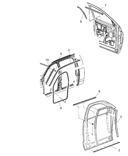 2009 Dodge Ram 3500 Pickup Weatherstrips - Front Door Diagram 1 - Thumbnail