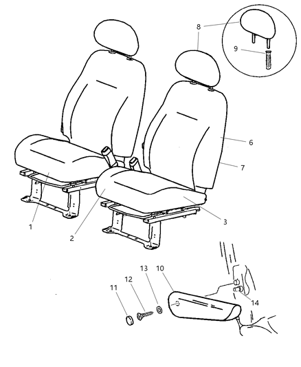2002 Chrysler PT Cruiser Front Seat Diagram 2 - Thumbnail
