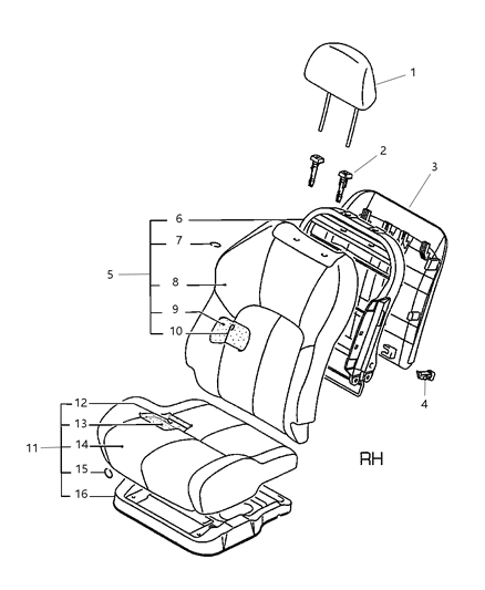 2003 Dodge Stratus Cushion Assembly, Brown, Front Passenger Side Diagram for MN121328YB