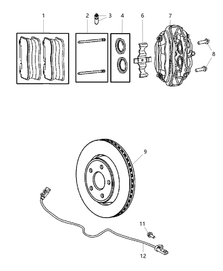 2006 Jeep Grand Cherokee Rear Disc Brake Caliper & Rotor Diagram 1 - Thumbnail
