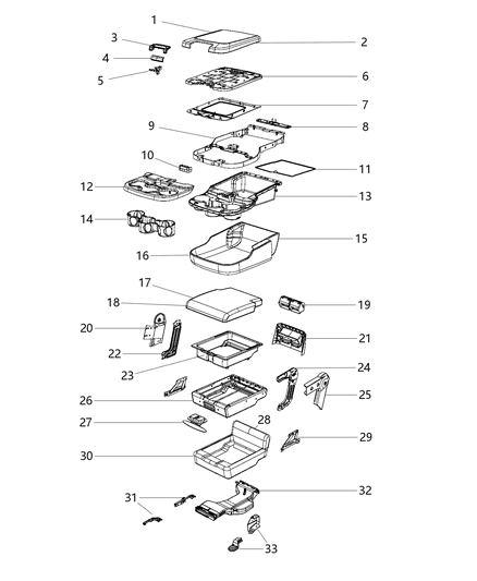 2020 Ram 1500 Storage Compart Latch, Black/Brown, Front Diagram for 1QA09TX7AA