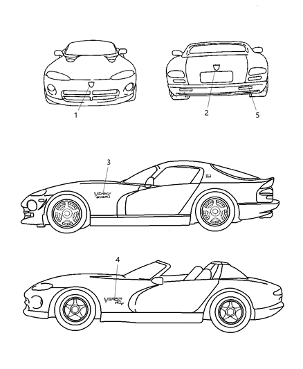 2000 Dodge Viper Medallion, Black Diagram for PF00W3X