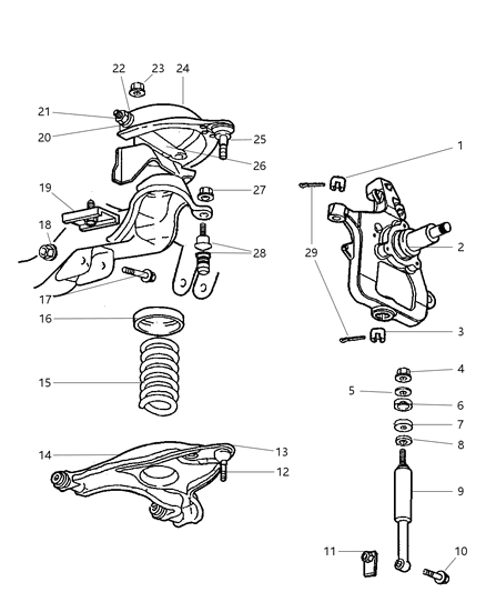 2002 Dodge Ram 3500 Regular Cab Upper And Lower Control Arms, Springs And Shocks - Front Diagram 1 - Thumbnail