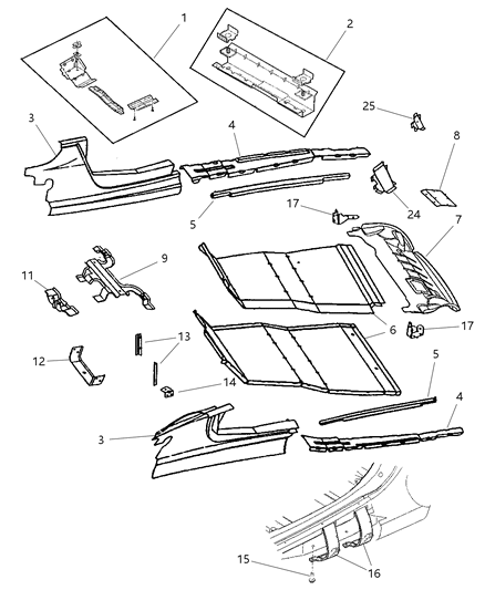 2001 Chrysler Prowler Floor Pan, Rear Diagram for 5003684AC