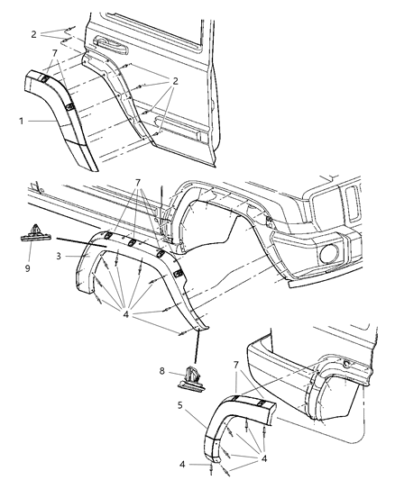 2006 Jeep Commander Applique/Flare Assembly Diagram