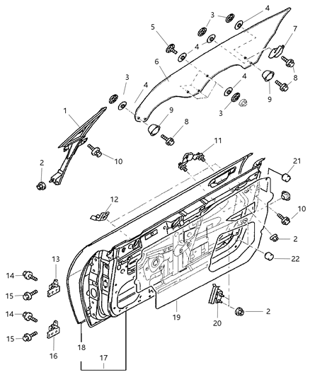 2005 Dodge Stratus Coupe Front Doors Panel & Glass Diagram
