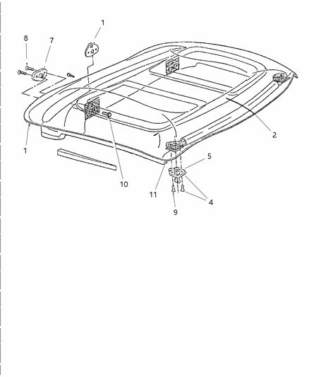 1998 Dodge Viper Headliner Retainer Diagram for QK37SX9