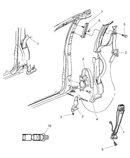 1997 Dodge Grand Caravan Lap & Shoulder Belt, Taupe, Front Outer Diagram for GK29SK5