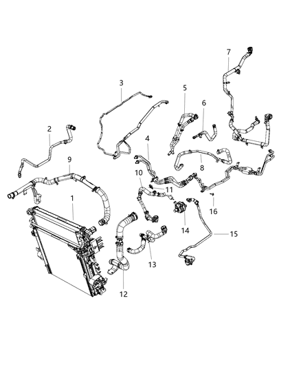 2018 Jeep Wrangler All-new Model Radiator Hoses And Related Parts Diagram 2 - Thumbnail