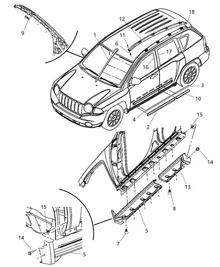 2010 Jeep Compass Side Molding, Orange, Front Diagram for YW92DV6AA