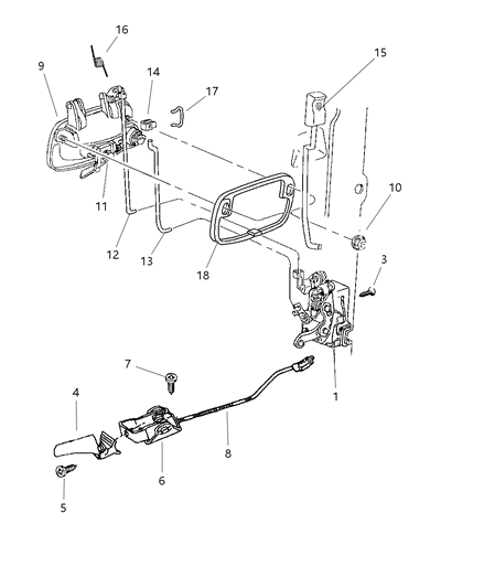 1998 Dodge Ram 3500 Regular Cab Door, Front Lock & Controls Diagram