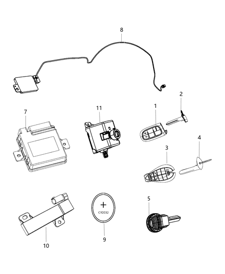 2013 Ram 3500 Cab Chassis Receiver Modules, Keys & Key Fob Diagram
