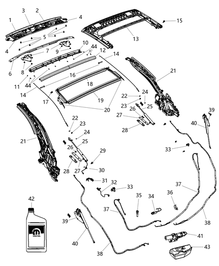2012 Chrysler 200 Motor Folding Top Header Latch Diagram for 68028392AA