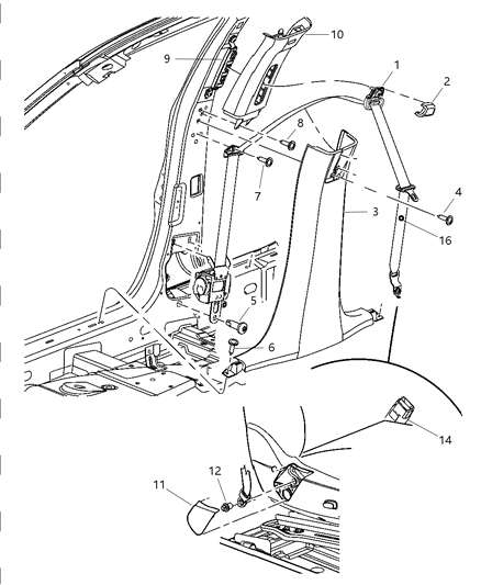 2005 Chrysler 300 Buckle End, Gray, Front Inner Driver Side Diagram for XG971DVAC